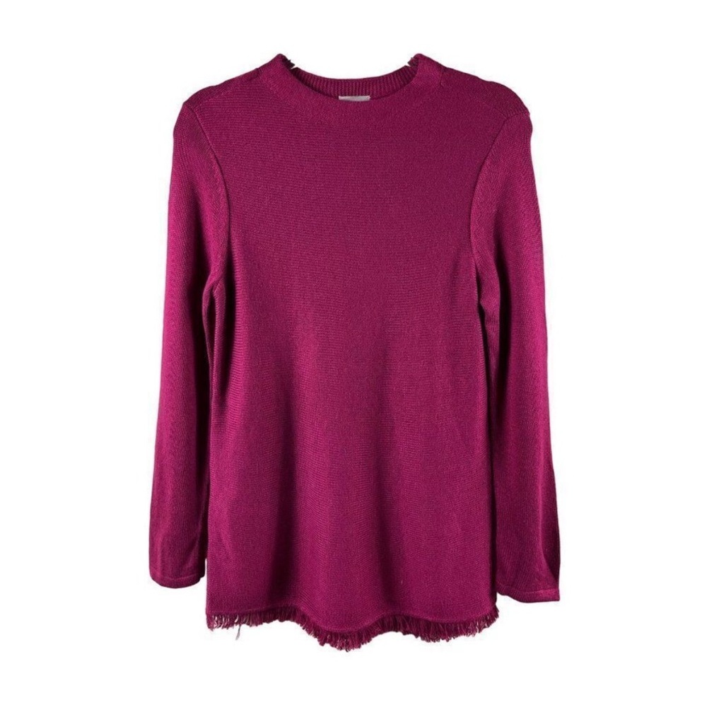 CHICO’S Cranberry Touch of Cashmere Fringe Hem Pullover Sweater